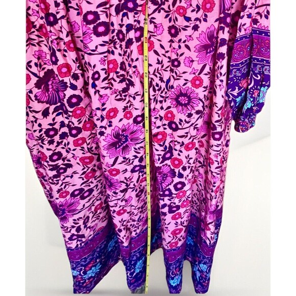 NWT R Vioimas Boho Puff Longsleeve Floral Print Maxi Dress Womens L Pink Purple - Picture 7 of 10